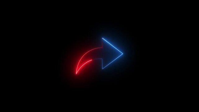 Dual-color neon glow share icon blue and red arrow on black background light symbol