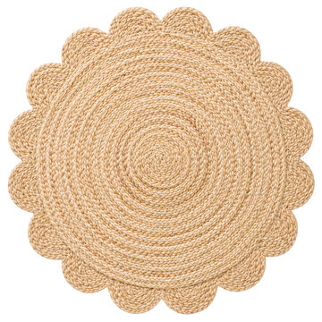 Premium Scalloped Round Jute Rug Natural Designer Floor Decor