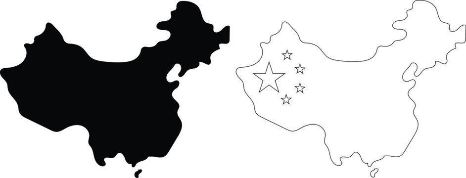 china map set bundle . black silhouette and outline style. flat. laser cut. circuit vinyl cut. commercial use	
