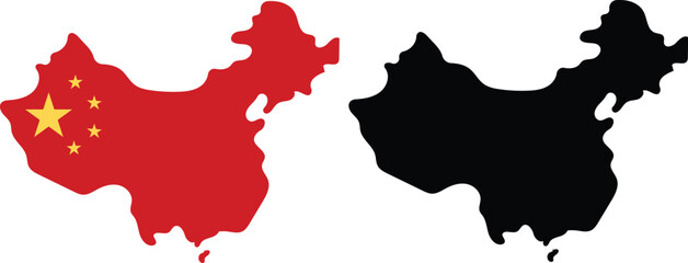 Obraz premium china map flag on map. two different style map. silhouette and outline style.cut for circuit vinyl cut. laser cut. commercial use