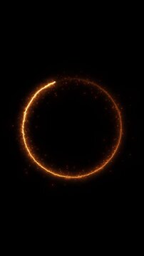 Fiery golden energy ring glowing orange circular spark trail, black center, and floating ember particles. for title reveals, magic portals, cinematic intros, logo animations, and dramatic overlays.