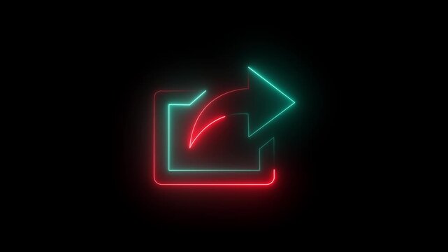 Dual color neon share icon teal and red on black background export icon upload icon