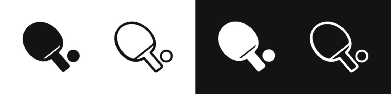 Table tennis or ping pong paddle and ball icon set, sports equipment