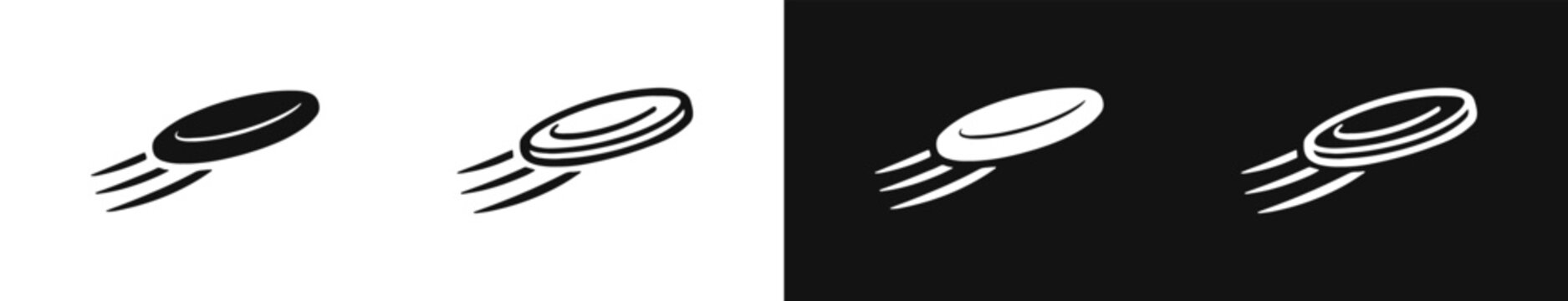 Flying frisbee icon set, active summer sports equipment