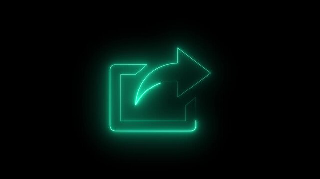 Teal neon glow share icon with arrow on black background export icon upload icon