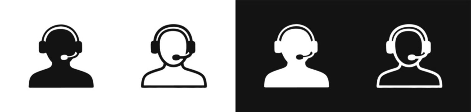 Customer support operator icon set, service representative with headset