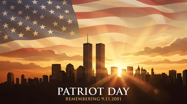 City skyline with patriotic tribute remembering september 11