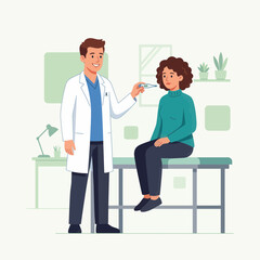 Fototapeta premium Doctor Checking Patient Temperature with Thermometer in Clinic - Healthcare Illustration