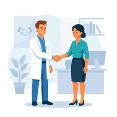 Fototapeta premium Doctor and Patient Shaking Hands in Medical Office, Agreement and Trust