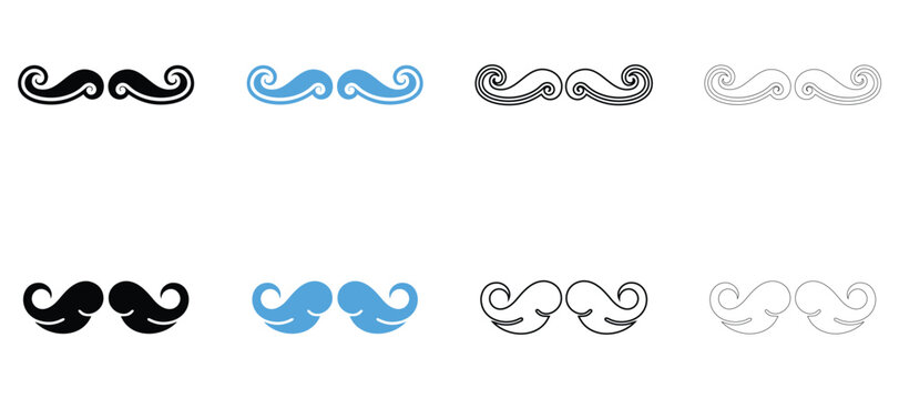 Curled mustache vector icon, man mustache manly symbol vector, silhouette and outline isolated on transparent background