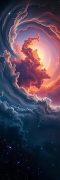 Glowing fantasy cloud vortex in a starry sky
