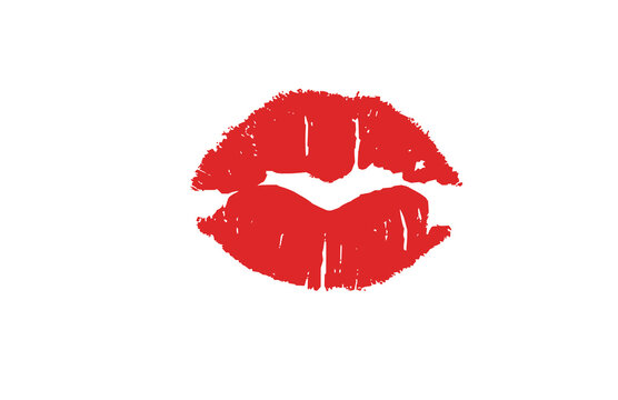 A bright red lipstick kiss mark isolated on a white background.
