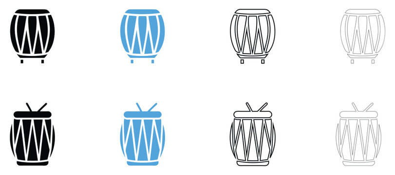 Tabla drum vector icon, tabla musical instrument drum symbol vector, silhouette and outline isolated on transparent background