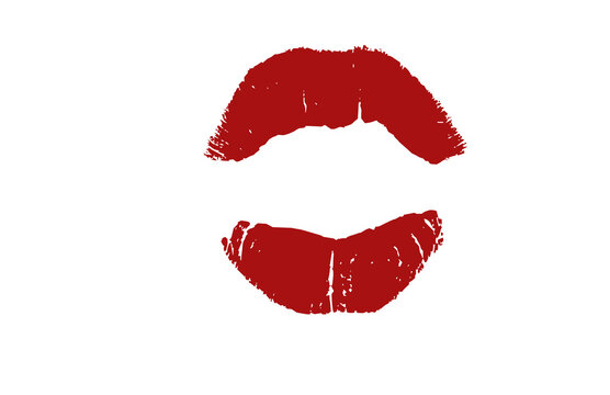 A vibrant red lipstick kiss mark isolated on a clean white background.