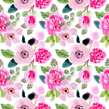 Hand-Drawn Seamless Floral Background with Botanical Flowers, Roses, Lotus, Hearts, Leaves and Blossoms | Elegant Spring Summer Nature Wallpaper Pattern | Soft Pastel Vector Line Art for Fabric, Texti