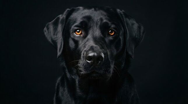 Black labrador retriever puppy sitting in dark background