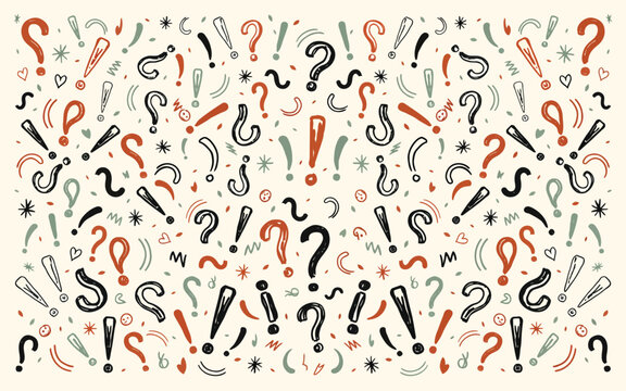 Vector illustration of hand drawn question mark and exclamation mark pattern with question, surprise