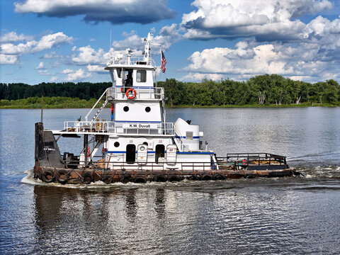 Sabula, Iowa June 25, 2026 River tugboat K.W. Duvall cruising North up the Mississippi river