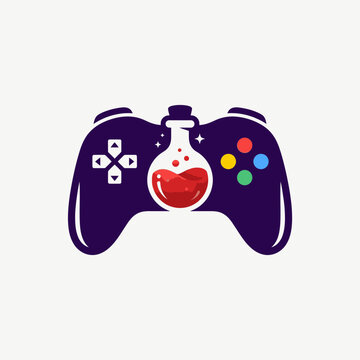 Video game controller icon with magic potion bottle.
