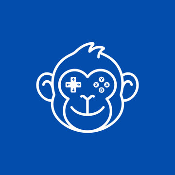 Blue monkey outline with gaming controller face symbols