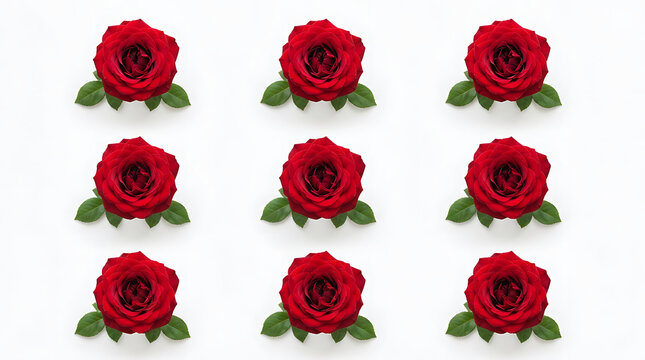 Red roses in a grid pattern on white background