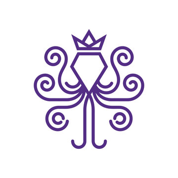 Purple crown octopus with diamond head line art logo