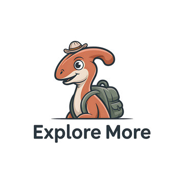 Cute cartoon parasaurolophus dinosaur explorer with a backpack and hat isolated on transparent background