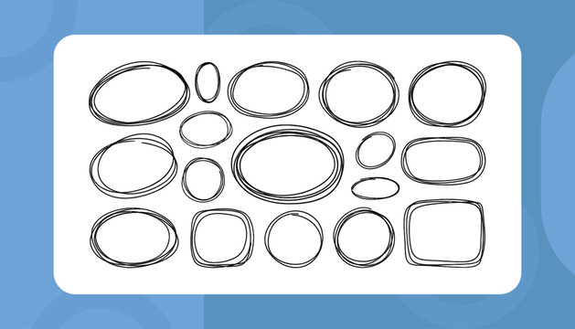 Handdrawn Frames Sketch Circle Oval Rounded Rectangle Collection Featuring Rough Scribble Borders Outline Shapes Highlight Elements for Annotation Vector Design