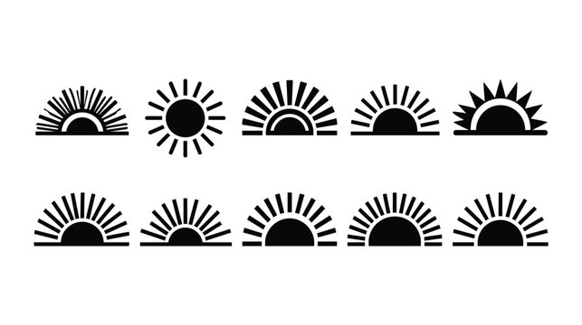 Sun icon vector collection rising dawn rays shape with collection