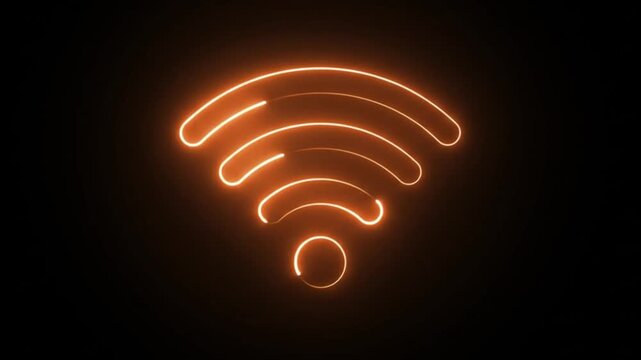 Neon orange wifi signal symbol glowing loop