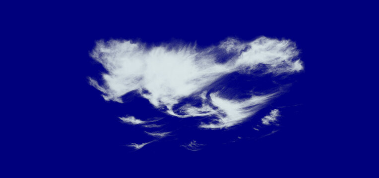 A single white fluffy cloud floating in a deep dark blue sky.