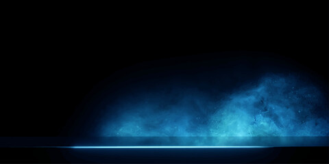 Blue Planet in Deep Space with Blue Sky, Sunlight, Clouds and Cosmic Storm Atmosphere Background with Stars, Fog and Dramatic Light © Nasrin