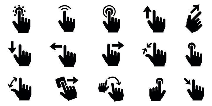 Touch gesture icon set, hand swipe and mobile screen interaction symbols