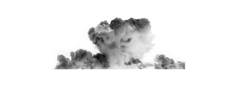 Large mushroom cloud explosion isolated on a plain white background.