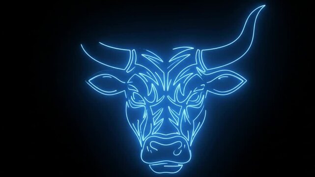 Neon blue glowing bull head outline illustration