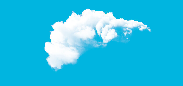 A single fluffy white cloud isolated on a bright blue sky background.
