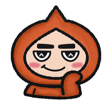 Cute cartoon character in orange hoodie with sly smirk smile sticker