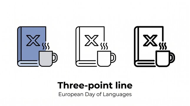 Three-point line icon with coffee and book