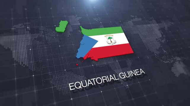 Equatorial Guinea map with national flag on digital world map background, geographic border, global political and international news concept