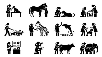 Obraz premium Veterinarian and Animal Care Icons: Diverse Pets and Wildlife