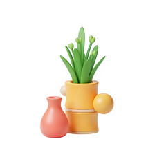 Fototapeta premium Vibrant potted succulent with decorative ceramic vase