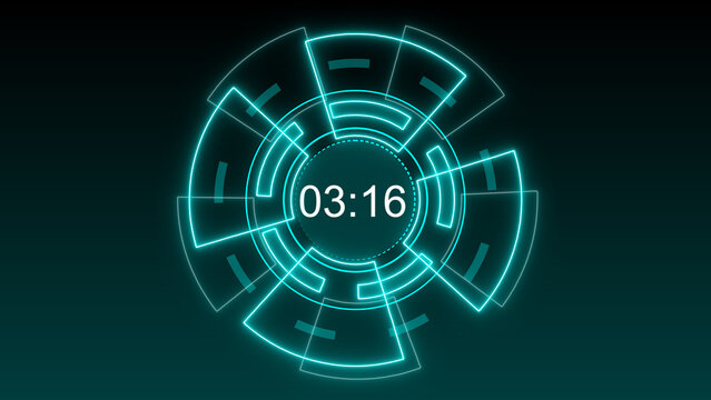 Digital timer with circular interface represents countdown technology. Digital timer for schedule deadline tracking display. Digital timer background for software clock layouts.