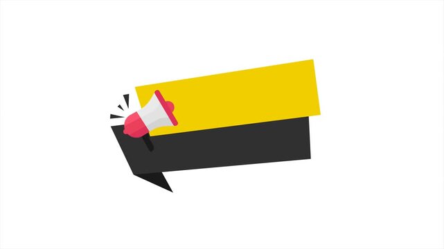 Megaphone with empty yellow banner for marketing announcements. motion graphic