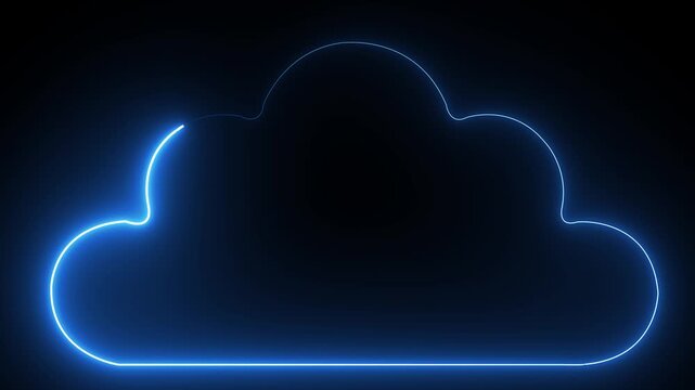 Glowing neon download cloud Arrow animation. Cloud space and technology, data backup, file repository. Hi tech motion graphic 4k video animation.