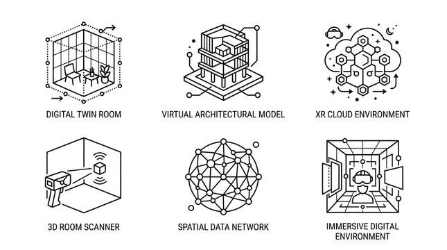 Digital Twin and Spatial Computing Line Icon Set