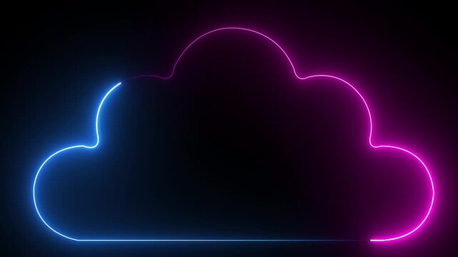 Glowing neon download cloud Arrow animation. Cloud space and technology, data backup, file repository. Hi tech motion graphic 4k video animation.