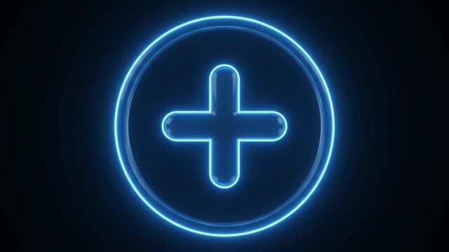 Glowing blue neon plus sign loading icon light