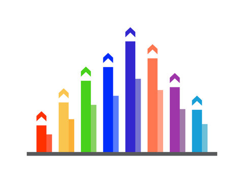 A colorful bar chart showing business growth trends with upward pointing arrows on a clean white background