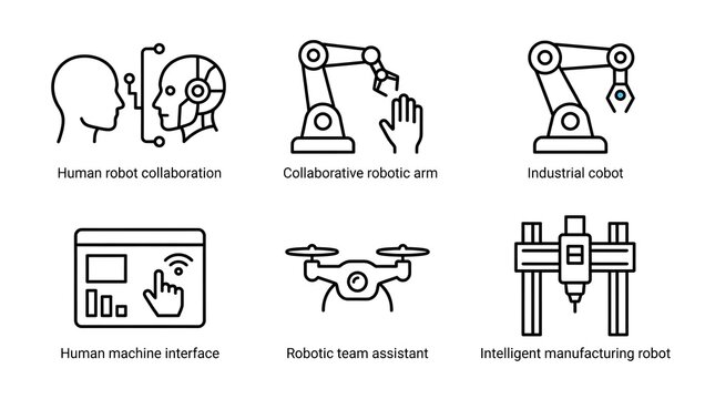 Industrial Automation and Robotic Collaboration Icon Set