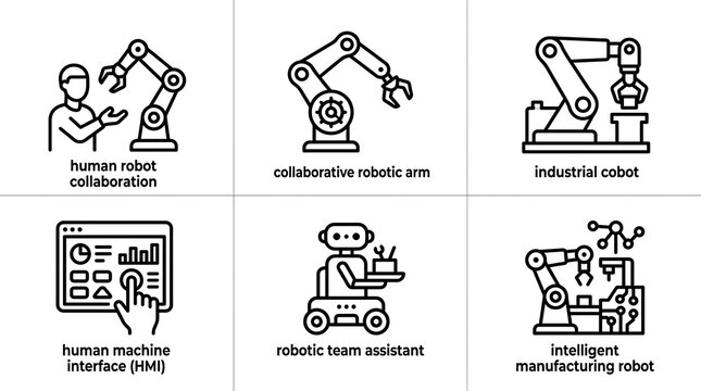 Industrial Automation and Collaborative Robotics Icon Set